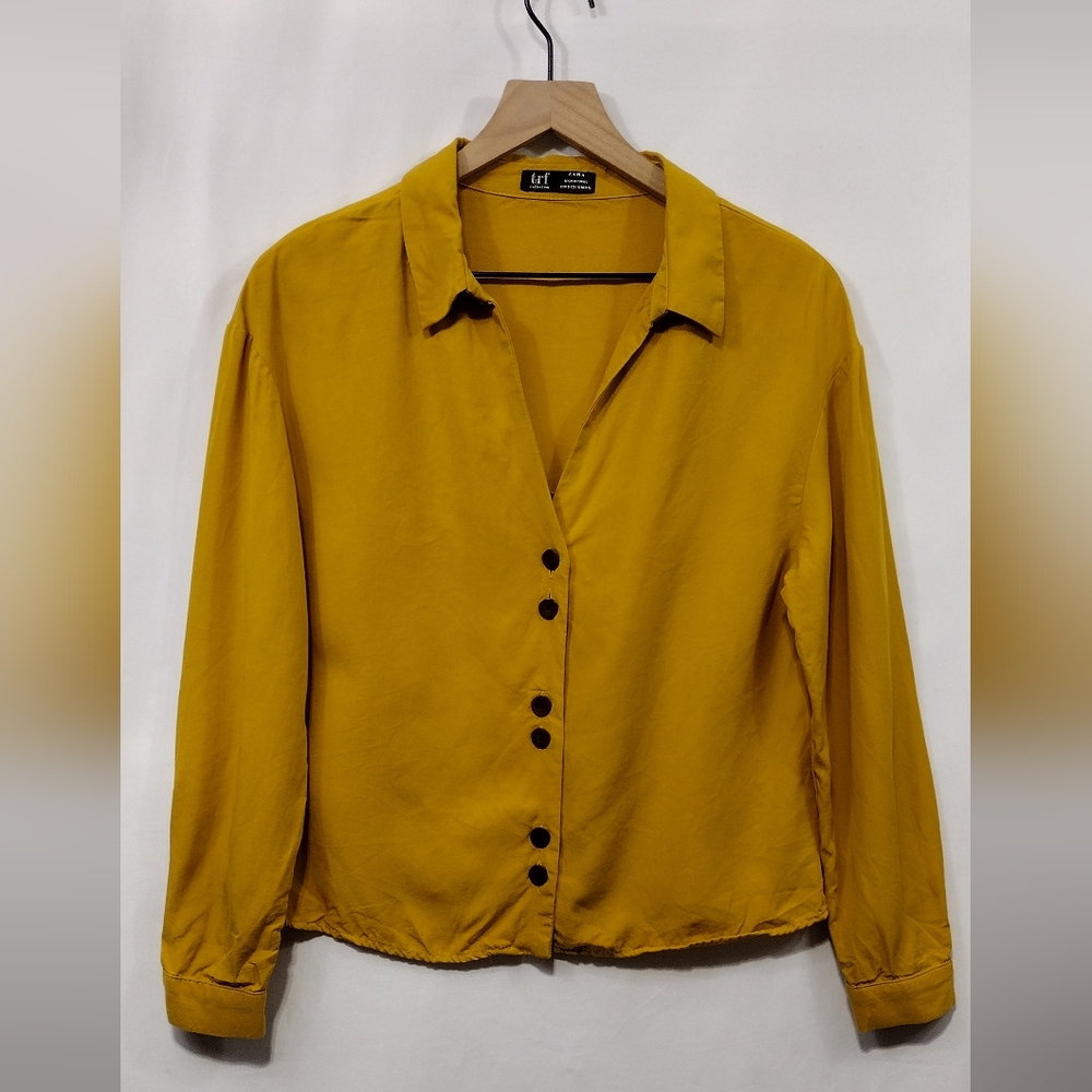 Zara Button Front Blouse Women's S Mustard Yellow Boho Retro 90s Y2K Casual